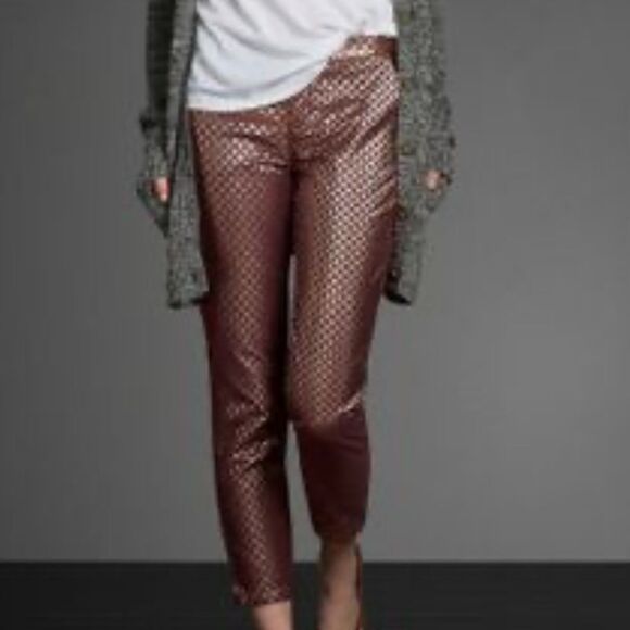 Abercrombie & Fitch Pants - Abercrombie & Fitch Burgundy Metallic Gold Jacquard Regular Fit Shimmer Pants